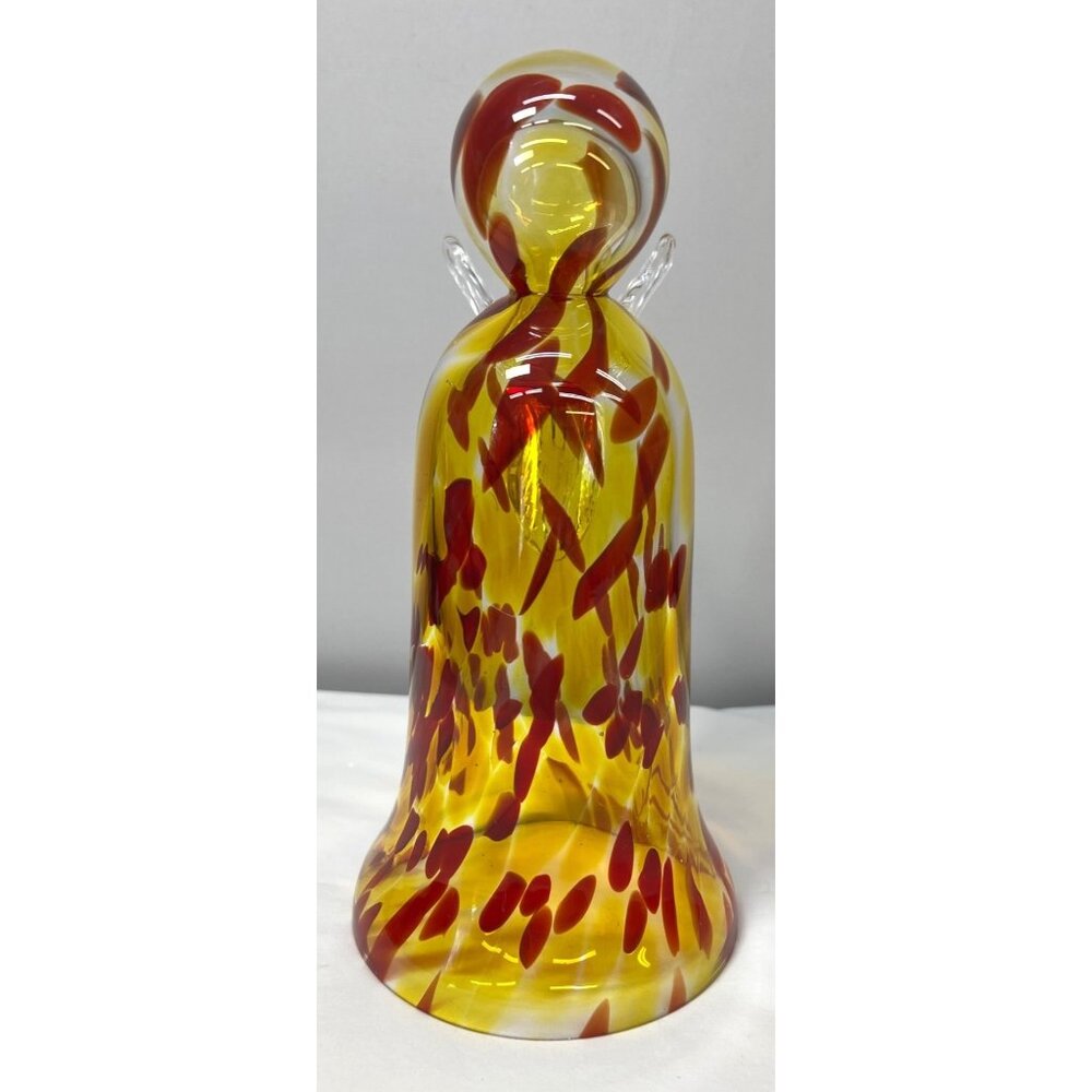 Zorza Handblown Glass Christmas Angel Figurine With Yellow & Red Swirl Pattern